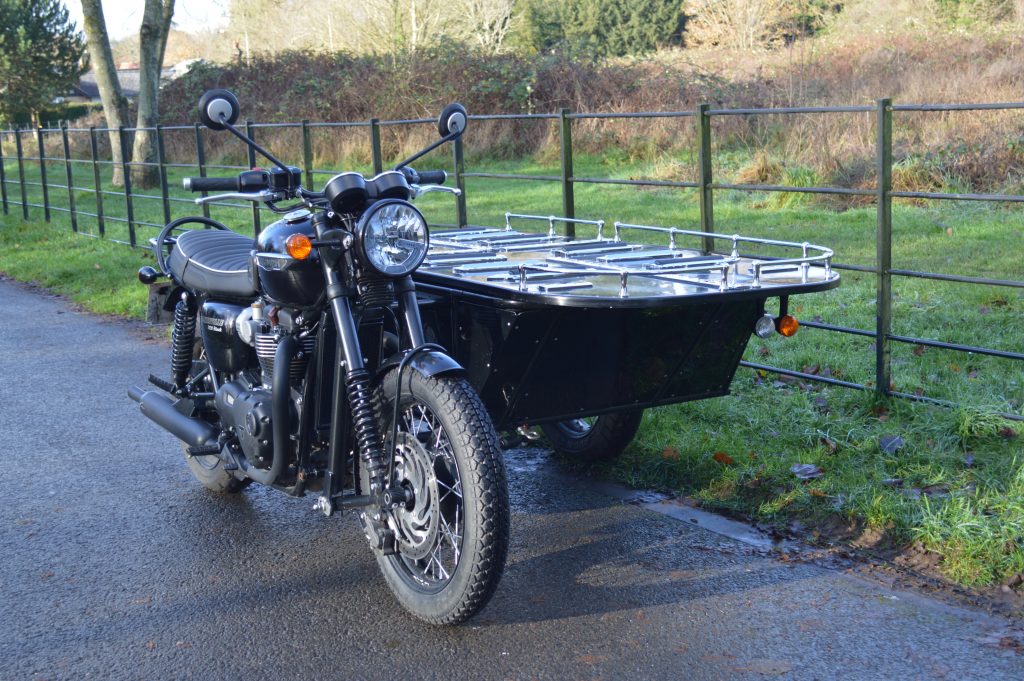 Motorcycle Hearse Service South East England using custom built Triumph Hearse combination based on T120 Black photograph taken in Mote Park